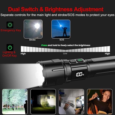 Flashlight 20000 High Lumens Rechargeable - 2 Pack 30W Super Bright LED Flash Light | 24H Long Lasting & 5000ft Beam USB C High Powered Handheld Police Flashlight for Home/Camping/Hiking/Emergency in Saudi Arabia