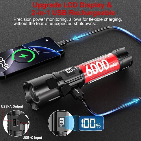 Flashlight 20000 High Lumens Rechargeable - 2 Pack 30W Super Bright LED Flash Light | 24H Long Lasting & 5000ft Beam USB C High Powered Handheld Police Flashlight for Home/Camping/Hiking/Emergency in Saudi Arabia