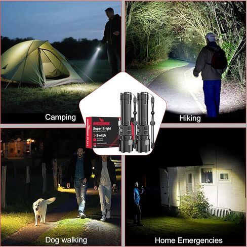 Flashlight 20000 High Lumens Rechargeable - 2 Pack 30W Super Bright LED Flash Light | 24H Long Lasting & 5000ft Beam USB C High Powered Handheld Police Flashlight for Home/Camping/Hiking/Emergency in Saudi Arabia
