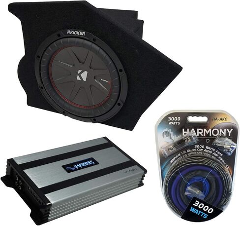 Harmony Audio متوافق مع 1993-2002 Pontiac Firebird Coupe Driver Side 10 "Kicker Bundle CompR CWR10 Sub Box Enclosure & Harmony HA-A800.1 Amp in Saudi Arabia