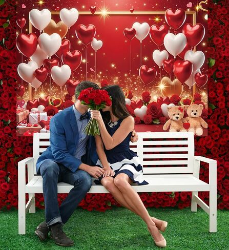 عيد الحب الأحمر خلفية قلوب الحب بالونات الورد الأحمر الزهور الدببة بريق التصوير الفوتوغرافي خلفية الزفاف الذكرى السنوية عيد الحب الديكور راية صور الدعائم (7x5FT) in Kuwait