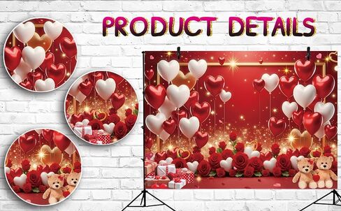 عيد الحب الأحمر خلفية قلوب الحب بالونات الورد الأحمر الزهور الدببة بريق التصوير الفوتوغرافي خلفية الزفاف الذكرى السنوية عيد الحب الديكور راية صور الدعائم (7x5FT) in Kuwait