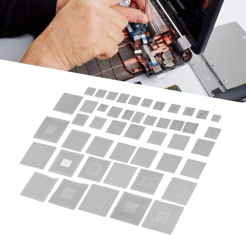 مجموعة BGA Reballing Stencil Net 304 المصنوعة من الفولاذ المقاوم للصدأ، قوالب إعادة صياغة عالمية متينة عالية الدقة لإصلاح اللوحة الأم لسطح المكتب والكمبيوتر المحمول مجموعة 47 قطعة in Kuwait