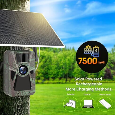كاميرا خلوية تعمل بالطاقة الشمسية 4G - 4K 48 ميجابكسل، بطارية مدمجة 7500 مللي أمبير في الساعة، اتصال تلقائي على مستوى البلاد، رؤية ليلية، كاميرا ألعاب الصيد للحياة البرية والأمن والمراقبة in Kuwait