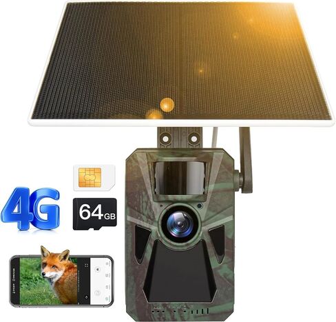 كاميرا خلوية تعمل بالطاقة الشمسية 4G - 4K 48 ميجابكسل، بطارية مدمجة 7500 مللي أمبير في الساعة، اتصال تلقائي على مستوى البلاد، رؤية ليلية، كاميرا ألعاب الصيد للحياة البرية والأمن والمراقبة in Kuwait