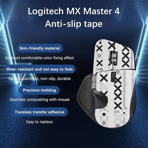 Mouse Grip Tape Full Coverage for Logitech MX Master 4, Mouse Anti Slip Grip Tape,Self-Adhesive PreCut Sweat-Resistant Professional Mice Upgrade Kit(White) in Saudi Arabia