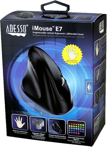 Adesso Imouse E7 - Ergonomic Mouse for Left Hand, with Cable, Programmable Functions, and Adjustable Weight, Black in Saudi Arabia