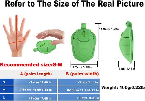 Wireless Mouse Cute Animal Turtle Shape 1600 DPI Silent Click Portable Travel Lightweight USB Cordless Cartoon Ambidextrous Mice for PC Laptop Computer Mac Desktop Kids Girls Women Men Gift in Kuwait
