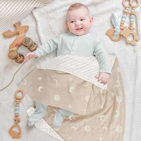 بطانيات Bearmoss للأطفال للجنسين من الأولاد والبنات، بطانيات سرير أطفال ناعمة مع واجهة أمامية من قطن الموسلين وظهر من الصوف المنقط لحديثي الولادة مقاس 30 × 40 بوصة (هلال صحراوي) in Kuwait