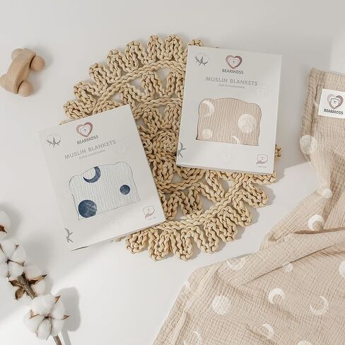 بطانيات Bearmoss للأطفال للجنسين من الأولاد والبنات، بطانيات سرير أطفال ناعمة مع واجهة أمامية من قطن الموسلين وظهر من الصوف المنقط لحديثي الولادة مقاس 30 × 40 بوصة (هلال صحراوي) in Kuwait