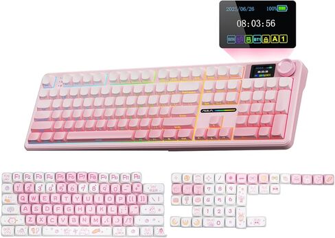 AULA Wireless Keyboard and Keycaps Combo, F108 Pro Full Size Mechanical Keyboard White&Pink Keycap Set in Saudi Arabia
