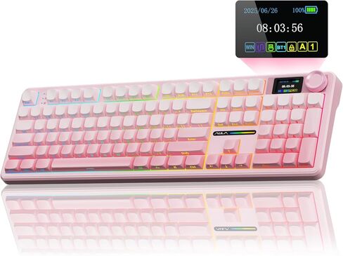 AULA Wireless Keyboard and Keycaps Combo, F108 Pro Full Size Mechanical Keyboard White&Pink Keycap Set in Saudi Arabia