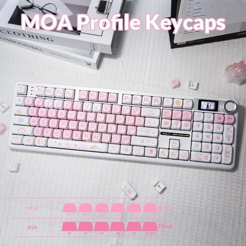 AULA Wireless Keyboard and Keycaps Combo, F108 Pro Full Size Mechanical Keyboard White&Pink Keycap Set in Saudi Arabia