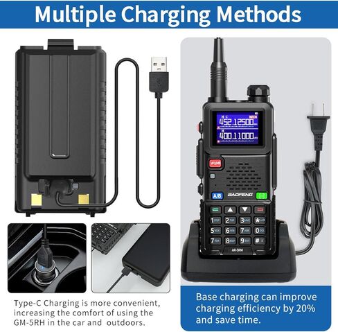 هام راديو Baofeng راديو طويل المدى AR-5RM 10W محمول NOAA راديو الطقس في حالات الطوارئ 999CH 3800mAh بطارية قابلة للشحن أجهزة اتصال لاسلكية مع كابل برمجة، شحن USB-C، 2 حزمة in Kuwait