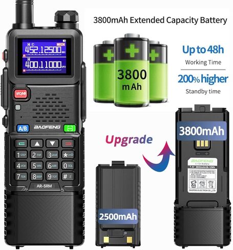 هام راديو Baofeng راديو طويل المدى AR-5RM 10W محمول NOAA راديو الطقس في حالات الطوارئ 999CH 3800mAh بطارية قابلة للشحن أجهزة اتصال لاسلكية مع كابل برمجة، شحن USB-C، 2 حزمة in Kuwait