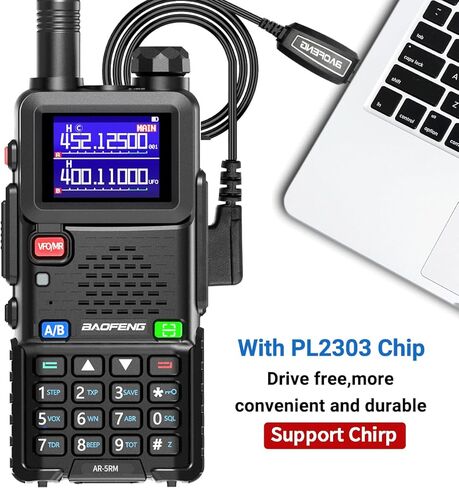 هام راديو Baofeng راديو طويل المدى AR-5RM 10W محمول NOAA راديو الطقس في حالات الطوارئ 999CH 3800mAh بطارية قابلة للشحن أجهزة اتصال لاسلكية مع كابل برمجة، شحن USB-C، 2 حزمة in Kuwait