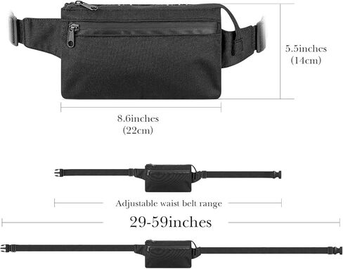 Extra Long Strap Fanny Pack, 59 Inch Max Adjustable Strap Plus Size Crossbody Bag, Extended Length Waist Bag for Travel Hiking Running Sports Black (Black) in Saudi Arabia