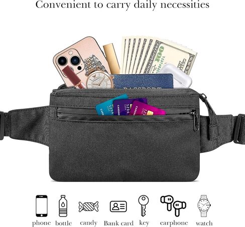 Extra Long Strap Fanny Pack, 59 Inch Max Adjustable Strap Plus Size Crossbody Bag, Extended Length Waist Bag for Travel Hiking Running Sports Black (Black) in Saudi Arabia