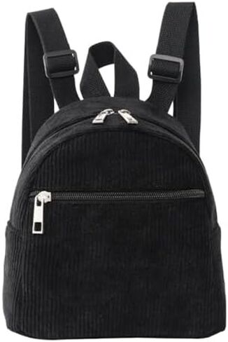 Zipper Travel Lightweight Shoulder Bag Solid Color Mini Backpack Book Bags Corduroy Backpack Small Backpacks(black) in Saudi Arabia