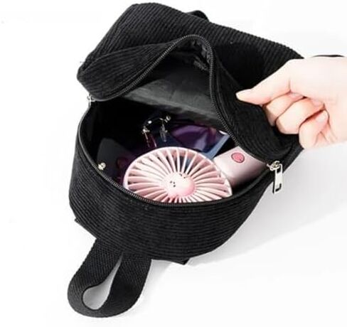 Zipper Travel Lightweight Shoulder Bag Solid Color Mini Backpack Book Bags Corduroy Backpack Small Backpacks(black) in Saudi Arabia