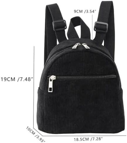 Zipper Travel Lightweight Shoulder Bag Solid Color Mini Backpack Book Bags Corduroy Backpack Small Backpacks(black) in Saudi Arabia