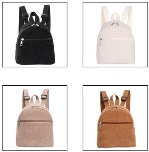 Zipper Travel Lightweight Shoulder Bag Solid Color Mini Backpack Book Bags Corduroy Backpack Small Backpacks(black) in Saudi Arabia