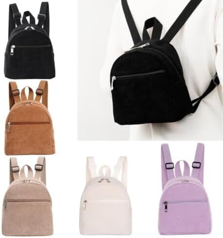 Zipper Travel Lightweight Shoulder Bag Solid Color Mini Backpack Book Bags Corduroy Backpack Small Backpacks(black) in Saudi Arabia