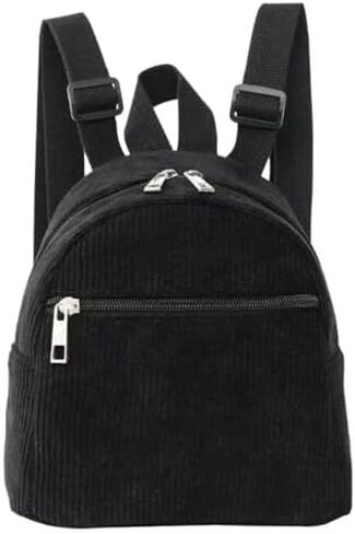 Zipper Travel Lightweight Shoulder Bag Solid Color Mini Backpack Book Bags Corduroy Backpack Small Backpacks(black) in Saudi Arabia