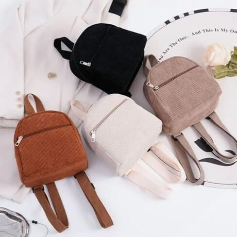 Zipper Travel Lightweight Shoulder Bag Solid Color Mini Backpack Book Bags Corduroy Backpack Small Backpacks(black) in Saudi Arabia