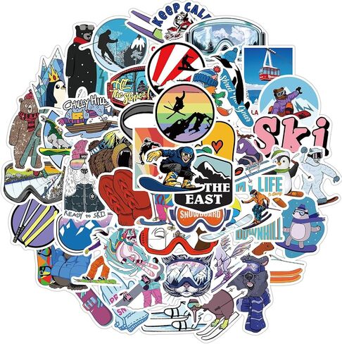 Skiing Stickers Pack - 50 Pcs Winter Sports Waterproof Decals for Water Bottles, Laptop, Hard Hats, Scrapbooking in Saudi Arabia