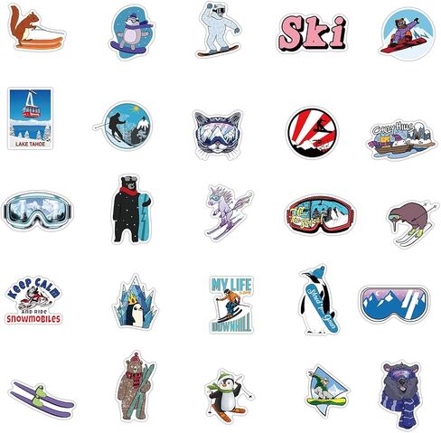 Skiing Stickers Pack - 50 Pcs Winter Sports Waterproof Decals for Water Bottles, Laptop, Hard Hats, Scrapbooking in Saudi Arabia