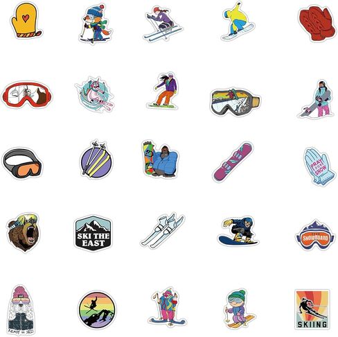 Skiing Stickers Pack - 50 Pcs Winter Sports Waterproof Decals for Water Bottles, Laptop, Hard Hats, Scrapbooking in Saudi Arabia