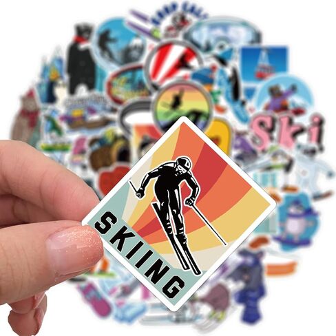Skiing Stickers Pack - 50 Pcs Winter Sports Waterproof Decals for Water Bottles, Laptop, Hard Hats, Scrapbooking in Saudi Arabia