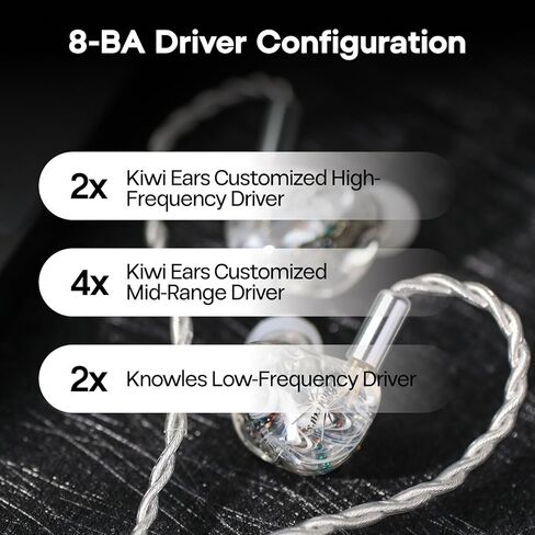 Kiwi Ears Orchestra Lite in Ear Monitor, Custom 8BA HiFi Earphone, Studio Monitor Headphone, Wired Earbuds with Detachable OFC Cable, Handcrafts Faceplate for Audiophile Musician (Clear) in Saudi Arabia