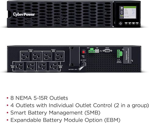 تطبيق CyberPower OL1KRTHD الذكي عالي الكثافة عبر الإنترنت، نظام UPS Sinewave، تحويل مزدوج، 1000VA/1000W، 8 منافذ، حامل/برج 2U in Saudi Arabia