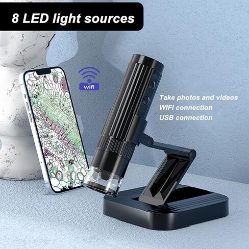 50X to 1000X Magnification Wireless Portable WiFi Handheld Microscope for Observing Minerals, Stamps, and Jewelry, 1080P Resolution, 8 LED Lights, 2MP Camera in Saudi Arabia