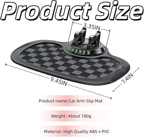 سجادة سيارة متعددة الوظائف مضادة للانزلاق، مع حامل هاتف، رقم موقف مؤقت ووسادة كبيرة، وسادة لوحة قيادة السيارة مضادة للانزلاق قابلة للدوران 360 درجة للهاتف والنظارات الشمسية والمفاتيح (رمادي) in Kuwait