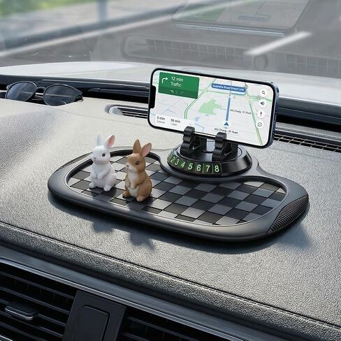 سجادة سيارة متعددة الوظائف مضادة للانزلاق، مع حامل هاتف، رقم موقف مؤقت ووسادة كبيرة، وسادة لوحة قيادة السيارة مضادة للانزلاق قابلة للدوران 360 درجة للهاتف والنظارات الشمسية والمفاتيح (رمادي) in Kuwait