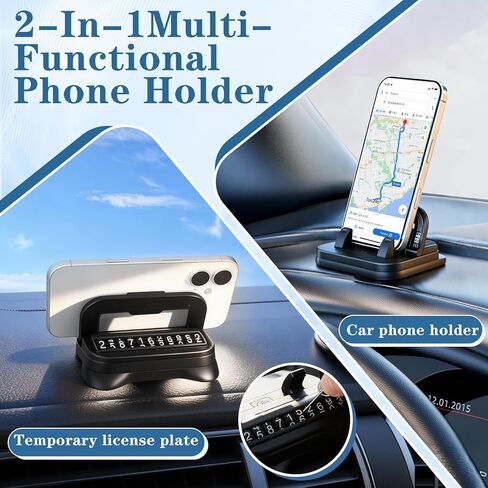 Car Phone Holder 360 Degree Rotation, 2-in-1 Dashboard Phone Holder & Parking Number Plate, Suction Cup Phone Mount with Anti-Slip Silicone, Adjustable Horizontal Vertical for All Phone in Kuwait