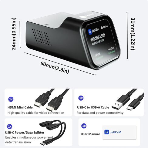 جهاز تحكم عن بعد JetKVM مفتوح المصدر IP KVM Jet KVM عبر IP، شاشة لمس ذات زمن وصول منخفض للغاية متوافقة مع Mac/Windows/Linux، لإدارة خادم مراكز البيانات والمكاتب المنزلية (JetKVM) in Kuwait