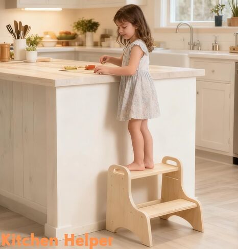 Toddler Step Stool, 2-Step Wooden Step Stool with Adjustable Hight, Sturdy 330lbs Capacity Kid Stool for Toddlers, Easy-Wipe Surface (Natural Wood) in Saudi Arabia
