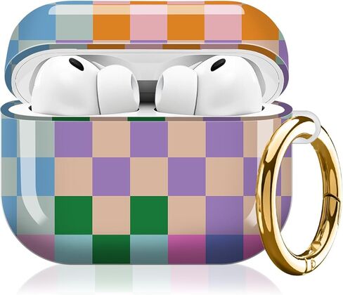 متوافق مع AirPod Pro 3 (2025)، غطاء حماية لطيف للنساء والرجال، غطاء صلب مقاوم للصدمات للحماية الكاملة مع سلسلة مفاتيح، ملحقات حافظة الشحن اللاسلكي (مربعات ملونة) in Kuwait