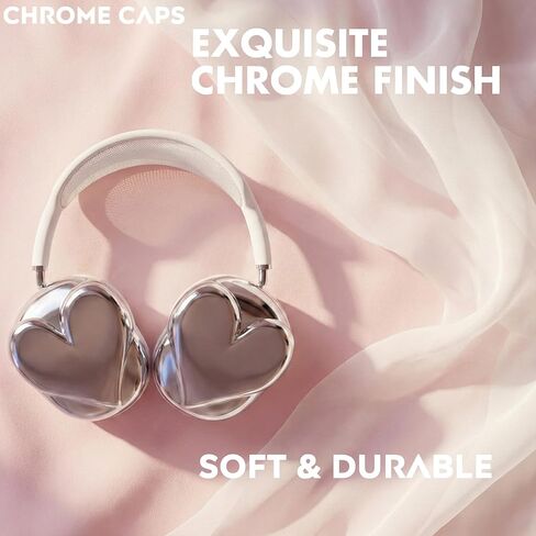 Chrome Case for AirPods Max (2020/2024) 3D Durable Attachments & Covers, Anti-Scratch Protective Accessories, Cool Y2K Metallic Case for AirPod Max Headphones (Hearts) in Saudi Arabia