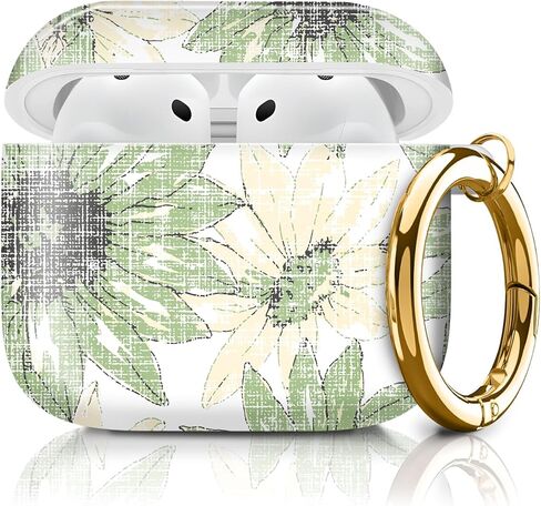 متوافق مع غطاء حافظة Apple Airpods الجيل الرابع (2024)، غطاء حماية ناعم من مادة TPU متين لهاتف Airpod 4 مع سلسلة مفاتيح ذهبية للنساء والرجال (الزهور والطيور) in Kuwait