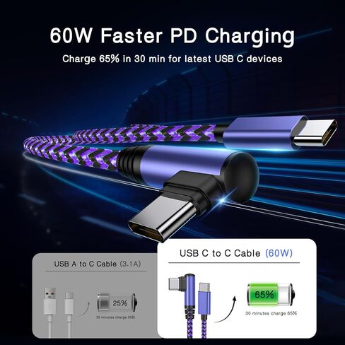 Type C Cable Fast Charging : [3ft/3Pack/60W] Nylon Braided Type C Charger Fast Charging Right Angle C to C Cable Charger Cord for iPhone 17/16/15 Pro Max S25/S24/S23 iPad Pro MacBook in Saudi Arabia