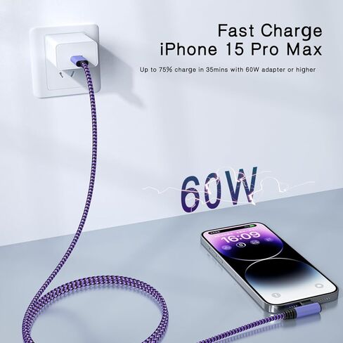 Type C Cable Fast Charging : [3ft/3Pack/60W] Nylon Braided Type C Charger Fast Charging Right Angle C to C Cable Charger Cord for iPhone 17/16/15 Pro Max S25/S24/S23 iPad Pro MacBook in Saudi Arabia
