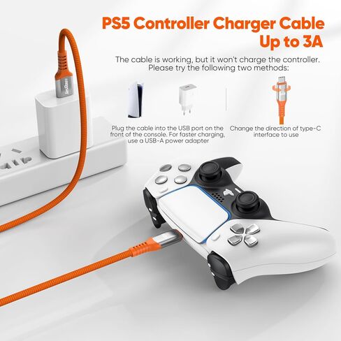 سلك شاحن وحدة التحكم PS5 بطول 10 أقدام 2 حزمة، شحن سريع 3 أمبير و10 جيجابت في الثانية USB 3.2 مزامنة بيانات طويلة USB A إلى النوع C كابل مضفر لجهاز PS5 DualSense/Edge، X-box Series S/X Core، Elite Series 2، Switch/Lite/Pro in Kuwait