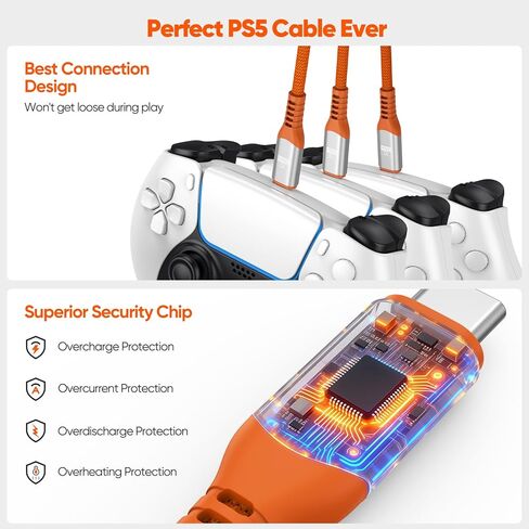 سلك شاحن وحدة التحكم PS5 بطول 10 أقدام 2 حزمة، شحن سريع 3 أمبير و10 جيجابت في الثانية USB 3.2 مزامنة بيانات طويلة USB A إلى النوع C كابل مضفر لجهاز PS5 DualSense/Edge، X-box Series S/X Core، Elite Series 2، Switch/Lite/Pro in Kuwait