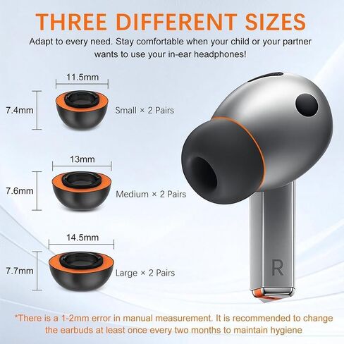 Ear Tips for Galaxy Buds 3 Pro Eartips Earbud, Premium Memory Foam Replacement Earbud Tips, Long Lasting Comfort, Superior Noise Isolation (White Orange)(S/M/L) (3 Pairs) in Saudi Arabia