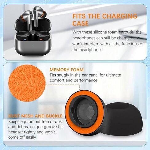 Ear Tips for Galaxy Buds 3 Pro Eartips Earbud, Premium Memory Foam Replacement Earbud Tips, Long Lasting Comfort, Superior Noise Isolation (White Orange)(S/M/L) (3 Pairs) in Saudi Arabia